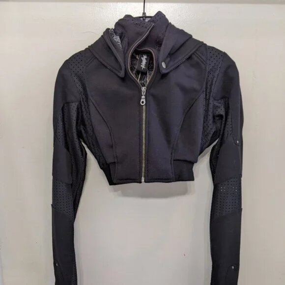 Buddhaful Designs Freq G Crop Hooded Jacket Mesh Black Cyber Goth - Picture 2 of 6